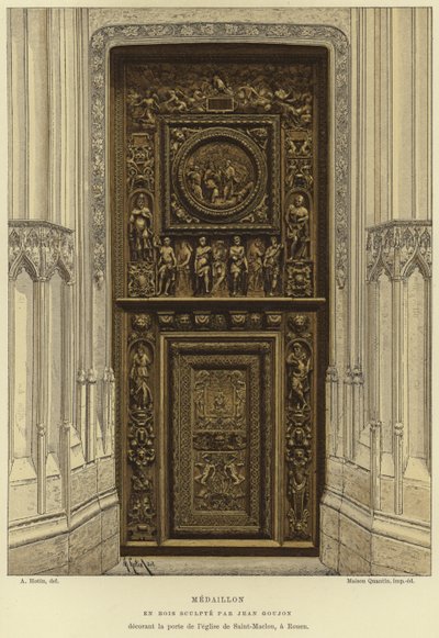 Medalion z drewna wyrzeźbiony przez Jeana Goujona w drzwiach kościoła Saint-Maclou w Rouen autorstwa French School
