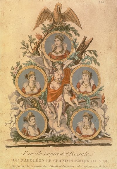 Medaliony reprezentujące członków rodziny cesarskiej Napoleona I: Cesarzowa Józefina; Marie Julie, żona Józefa Napoleona; król Neapolu; Augusta Amelia z Bawarii; Fryderyka Katarzyna z Wur autorstwa French School