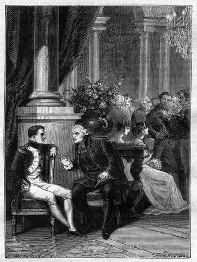 Spotkanie w Genes (Genova) we Włoszech Napoleona I z kardynałem Jean Siffrein Maury (1746-1817) 1805 - w „Historii cesarstwa śladami historii konsulatu” Adolphe Thiers - 1879 - kolekcja prywatna autorstwa French School