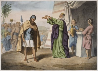 Melchizedek błogosławi Abrahama, ilustracja z katechizmu LHistoire Sainte, wyd. Charles Delagrave, Paryż autorstwa French School