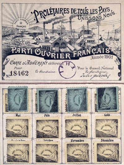 Legitymacja członkowska Francuskiej Partii Robotniczej za rządów Julesa Guesde (1845-1922) 1901 autorstwa French School