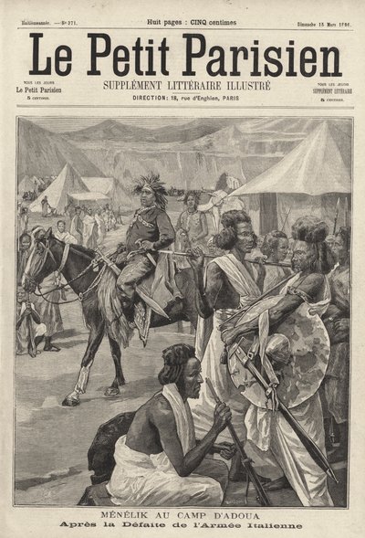 Menelik II, cesarz Etiopii, w obozie Adwa po klęsce armii włoskiej w I wojnie włosko-etiopskiej autorstwa French School