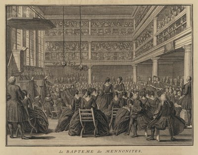 Menonicka ceremonia chrztu (rycina) autorstwa French School