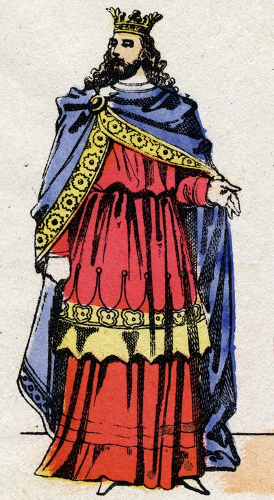 Dynastia Merowingów: Portret Childeryka III (714-755) Król Franków od 743 do 751. Obraz epinal z końca XIX wieku. Prywatna kolekcja. autorstwa French School