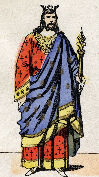 Dynastia Merowingów: Portret Dagoberta III (699-715) króla Franków w latach 711-715. Obraz epinal z końca XIX wieku. Prywatna kolekcja. autorstwa French School