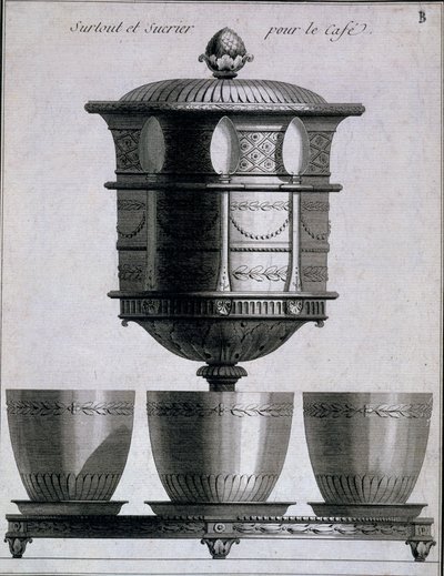 Metaloplastyka: zestaw do kawy z łyżeczkami i pojemnikiem na cukier, 1780-96 autorstwa French School