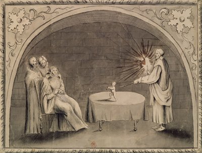 Michel de Nostradame (1503-66) i Catherine de Medici (1519-89) 1559 (pióro i atrament oraz pranie na papierze) autorstwa French School