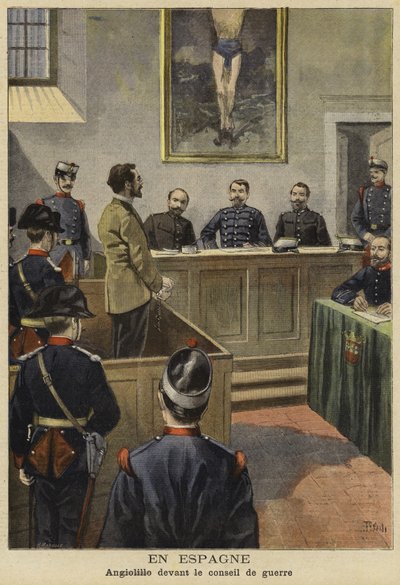 Michele Angiolillo przed Radą Wojenną, Hiszpania, 1897 autorstwa French School