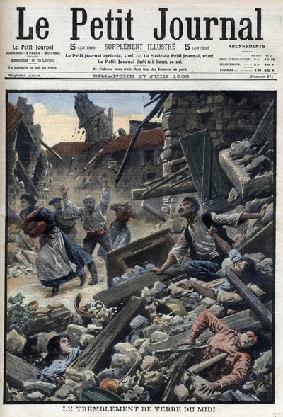 Trzęsienie ziemi w Midi w południowo-wschodniej Francji – „Le Petit Journal” z 27 czerwca autorstwa French School