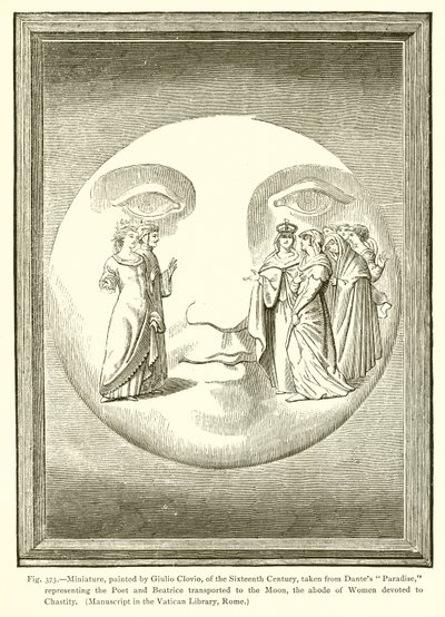 Miniatura, namalowana przez Giulio Clovio, z XVI wieku, zaczerpnięta z Dantes Paradise, autorstwa French School