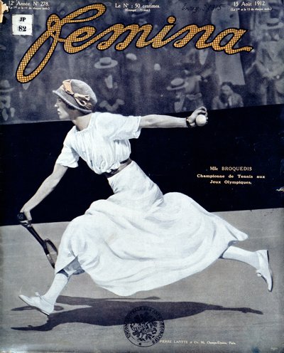 Miss Broquedis, olimpijska mistrzyni tenisa, przednia okładka Feminy, numer 278, 15 sierpnia 1912 (kolorowe zdjęcie) autorstwa French School