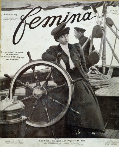 Miss Mabilleau na mostku jachtu „Luiza-Alice”” na regatach w Kilonii – w „Femina” z dnia 1.08.1907 r. autorstwa French School