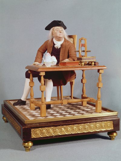 Model Benjamina Franklina (1706-90) przy jego stole, koniec XVIII wieku autorstwa French School