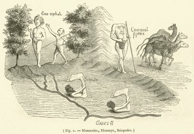 Monocules, Blemmys, Sciopodes (rycina) autorstwa French School