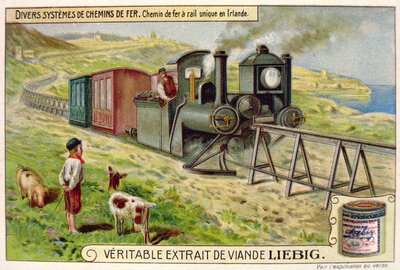 Pociąg jednoszynowy w Eire, promocyjna karta reklamowa dla Veritable Extrait de Viande Liebig autorstwa French School
