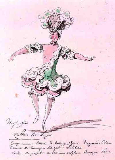 Monsieur Leger jako Zefir, w Nais, libretto Cahusaca, skomponowane przez Jean-Philippe Rameau (1683-1764) 1764 (kolorystyka) autorstwa French School