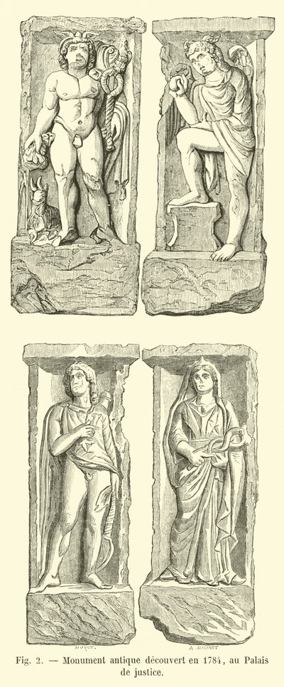 Antyczny pomnik odkryty w 1784 r. w Pałacu Sprawiedliwości autorstwa French School
