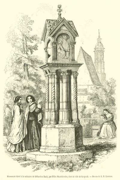 Pomnik wzniesiony ku pamięci Sebastiana Bacha (rycina) autorstwa French School