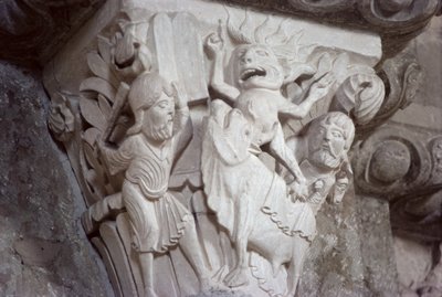 Mojżesz i złoty cielę, relief kapitalny, ok. 1130 autorstwa French School