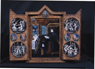 Gabinet żałobny ze scenami z życia Chrystusa i atrybutami Henryka II (1519-59) i Katarzyny Medycejskiej (1519-89) (emalia i drewno) autorstwa French School