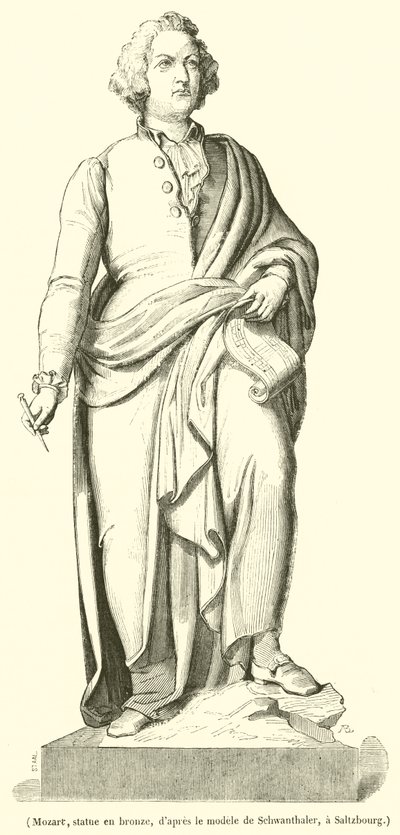 Mozart, posąg z brązu (rycina) autorstwa French School