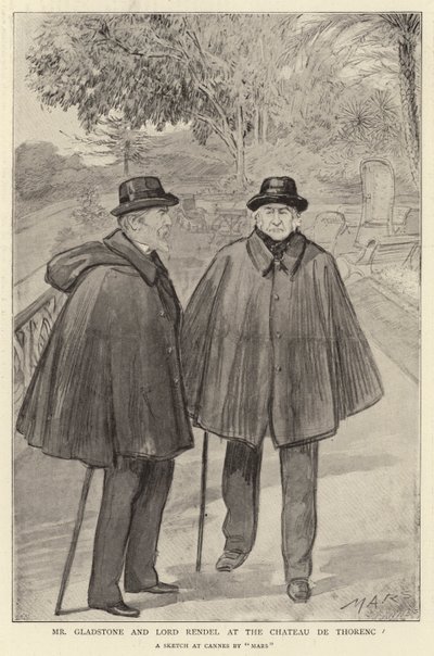 Pan Gladstone i Lord Rendel w Chateau de Thorenc (lito) autorstwa French School