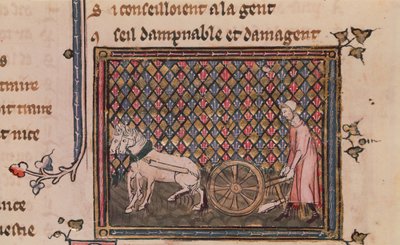 Ms.1044 f.21v Człowiek zobowiązany do pracy na życie, z Ovide Moralise napisanej przez Chretiena Legouais autorstwa French School