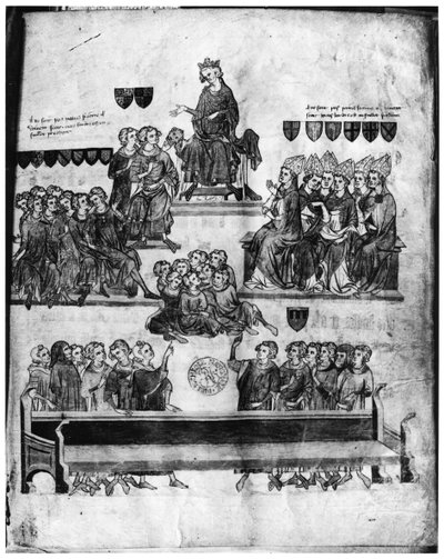 pani ks. 18437 os. 2 Court of the Peers, któremu przewodniczył Filip VI (1293-1350) z Process de Robert III dArtois (1287-1342), hrabia de Beaumont, 1336 (patrz także 85900) autorstwa French School