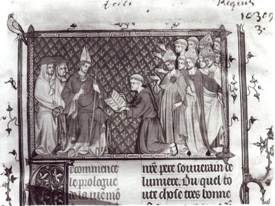 pani ks. 5716 f.2 Jean dAntioch przed Marcinem IV, z Life and Miracles of St. Louis, c.1330-40 autorstwa French School