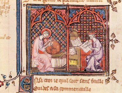 Ms 1044 Fol.16v Słowo, stwórca świata i autor piszący swoją księgę z Ovide Moralise napisanej przez Chretiena Legouais autorstwa French School
