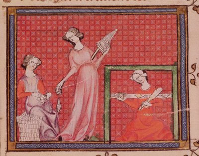 Ms 1044 f.101 Women Spinning Wool, z Ovide Moralise napisanej przez Chretiena Legouais autorstwa French School
