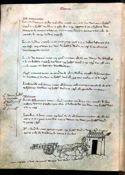 Ms 1175 f.8v Farmer z koniem i wozem, z Vieil Rentier dAudenarde, 1291-1302 autorstwa French School