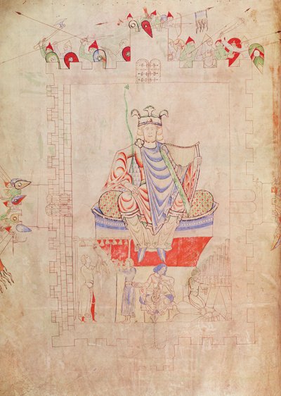Ms. 1215 t.3 fol.13v Król Dawid w majestacie w centrum Jerozolimy, 1109 autorstwa French School