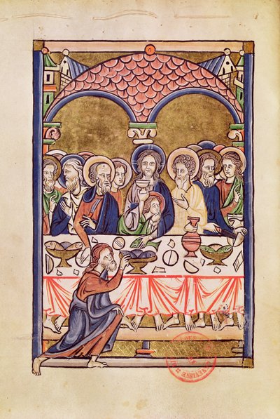 Ms 1273 fol.12v Ostatnia Wieczerza z Psałterza autorstwa French School