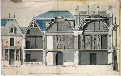 Ms 130736 Przekrój skrzydła pałacu wersalskiego zbudowanego przez Louisa Le Vau ((1612-70) (wc na papierze) autorstwa French School