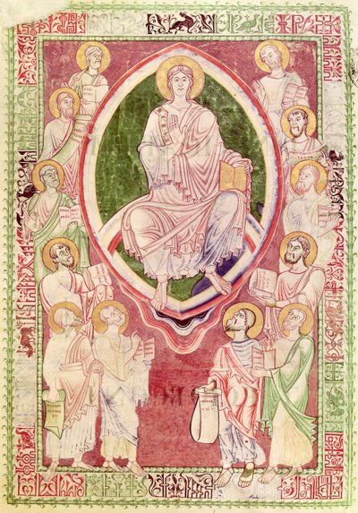 Ms 132 fol.2r Chrystus z dwunastoma mniejszymi prorokami, z Explanatio in Prophetas et Ecclesiasten św. Hieronima, z opactwa Citeaux autorstwa French School