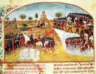 Ms 1335 f.62v Jak Aleksander Wielki (356-323 pne) przekroczył Tygrys i Eufrat, z Vie dAlexandre le Grand autorstwa French School
