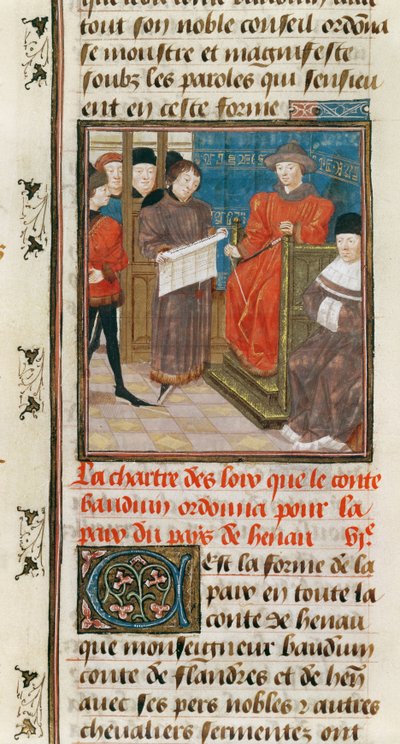 Ms. 149t.3 fol.175 przeciwko Karta Praw hrabiego Baudouina VI z Hainault Rozkazy Pokoju Kraju Hainault autorstwa French School