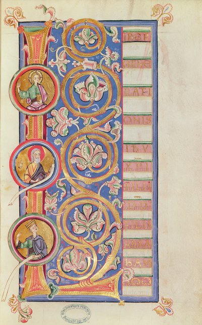 Ms 14 fol.23 Historyczny inicjał L z medalionami, od ewangeliarza autorstwa French School
