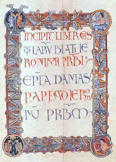 Ms 154 k.3 Strona tekstu z kwiecistą obwódką, z listów św. Hieronima autorstwa French School