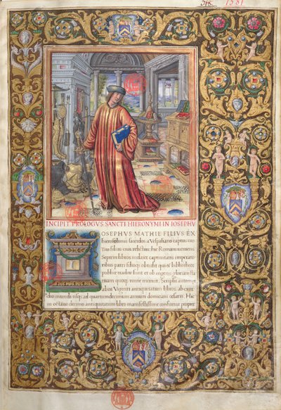 pani 1581 f. 001 Flawiusz Flawiusz w swoim gabinecie, ilustracja do Prologu Starożytności Żydów (Antiquitates Judaicae) autorstwa Flawiusza Flawiusza, c.1503 autorstwa French School
