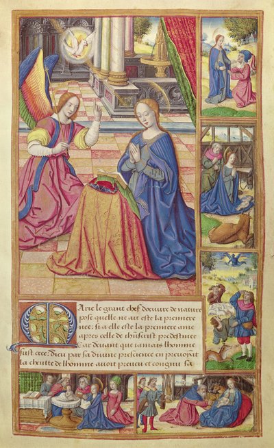 Ms 17 fol.2 Zwiastowanie i dzieciństwo Chrystusa, z Vie des Femmes Celebres, c.1505 autorstwa French School