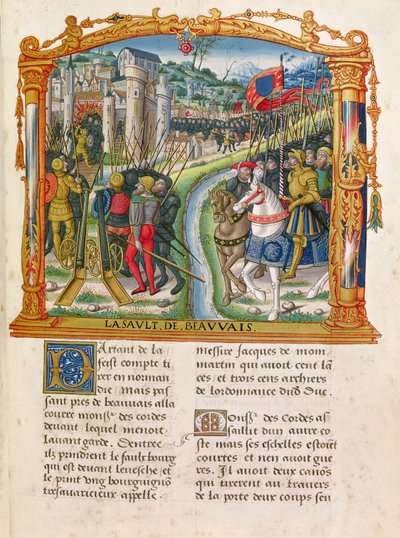 Ms 18 f.92r Siege of Beauvais autorstwa Charlesa le Temeraire, księcia Burgundii, 27 czerwca 1472, ze Memoirs of Philippe of Commines (1445-1509) autorstwa French School