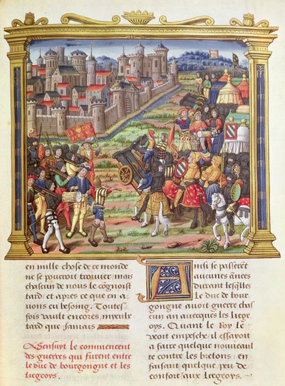 Ms 18 fol.36r Wojna Karola Śmiałego, księcia Burgundii i Liege w latach 1467-68, z Pamiętników Filipa z Komun (1445-1509) autorstwa French School