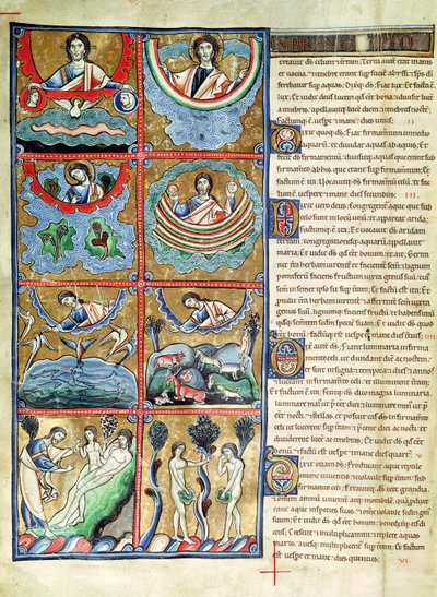 Ms 1 f.4v Stworzenie świata, z Biblii Souvigny autorstwa French School