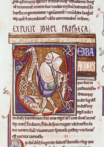 Ms 1 fol.194v Historyczny inicjał V przedstawiający Amosa, z Biblii Souvigny autorstwa French School