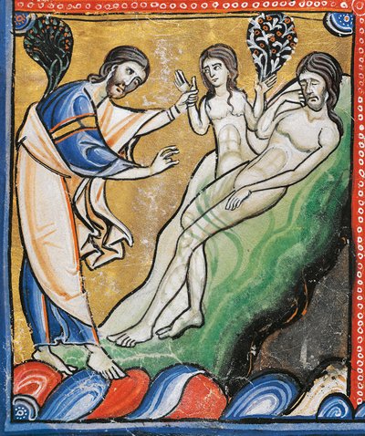 Ms 1 fol.4v Stworzenie Ewy z żebra Adama, fragment Biblii z Souvigny (welum) autorstwa French School