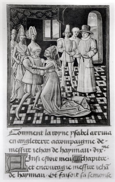 Pani 1 os. 6 v Izabela francuska, królowa Anglii, żegna Wilhelma I, hrabiego Hainaut, z Kroniki Froissarts autorstwa French School