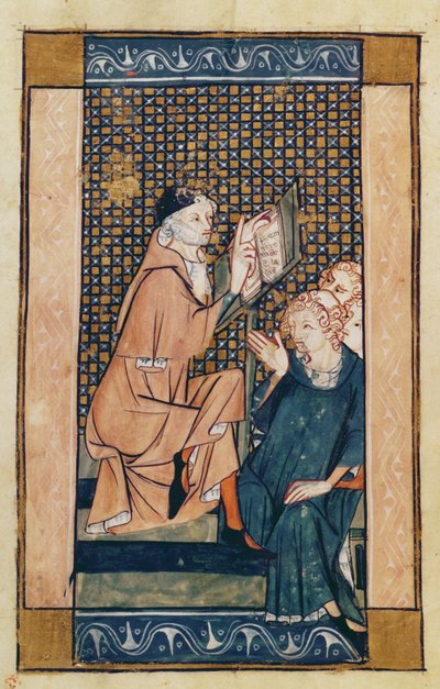 Ms 2030 fol.1v Henri de Mondeville (ok.1260-c.1320) nauczanie, z La Chirurgie de Maitre Henri de Mondeville autorstwa French School