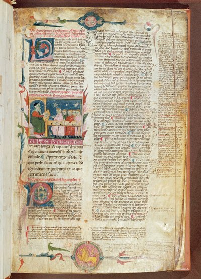 Pani 2046 fol. 1 Scena instruktażowa, pierwsza strona Aforyzmów Hipokratesa z komentarzami Galen autorstwa French School
